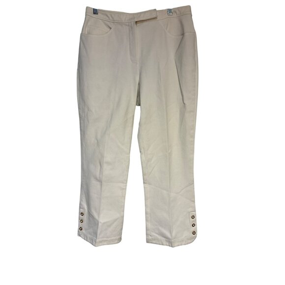 St. John Sport By Marie Gray Womens Off-White Cropped Pants Size 8 With Gold But - Picture 1 of 8